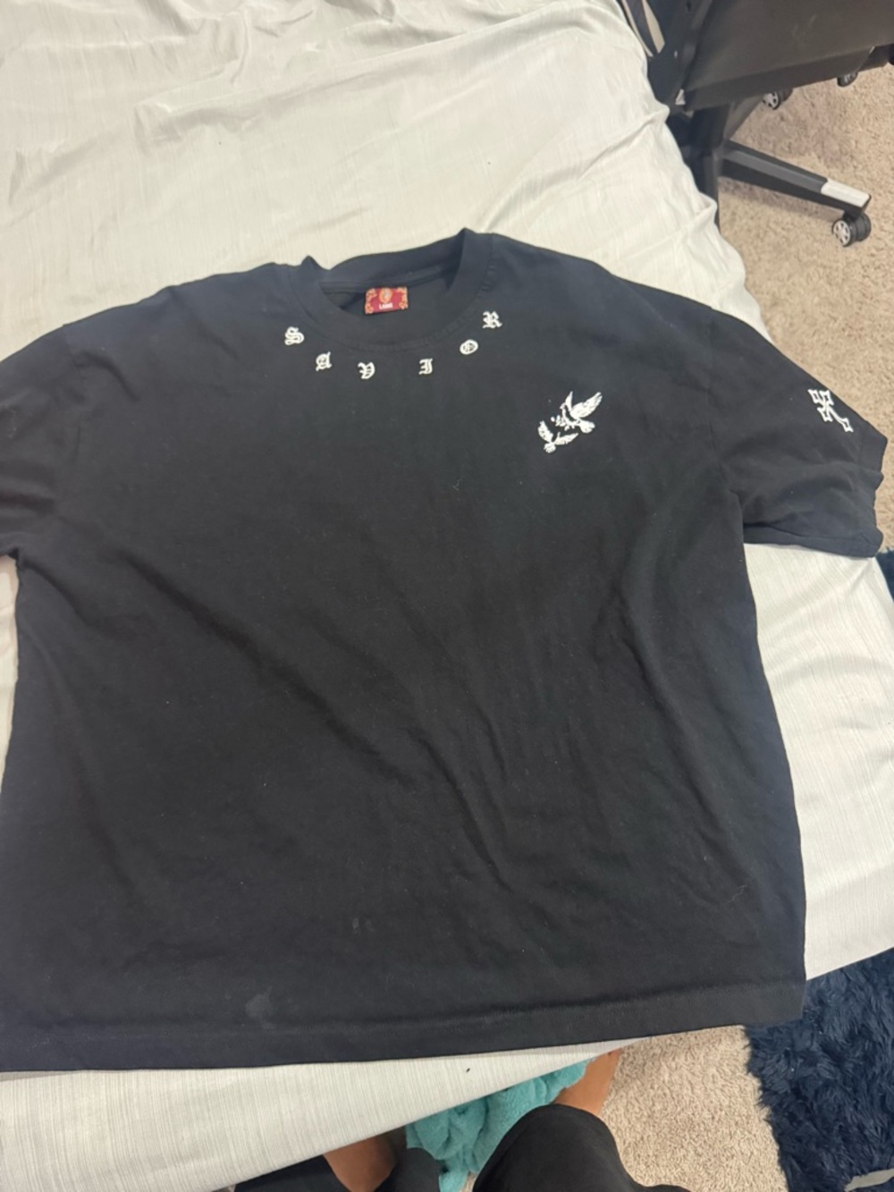 Black Short-Sleeve Tee with White Eagle Chest Graphic